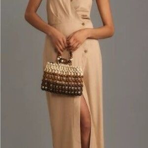 Anthropologie Neutral Beige Smocked Waist Dress